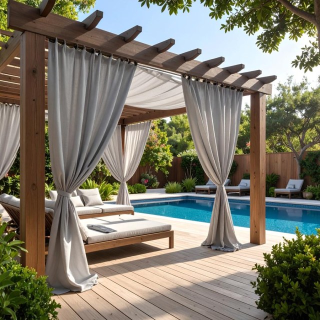 Malibu Waterproof Triple Weave Twill Blackout Light Grey Outdoor Curtain 1