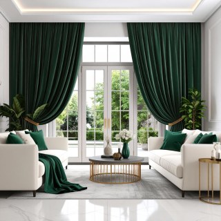 Premium Deep Forest Emerald Green Velvet Curtain