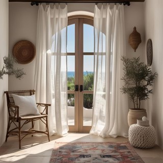 Provencal Style Pure Flax Linen Ivory White Heavy Semi Sheer Curtain