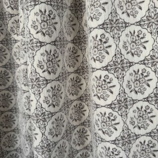 Rose Medallion Black and White Floral Chenille Curtain