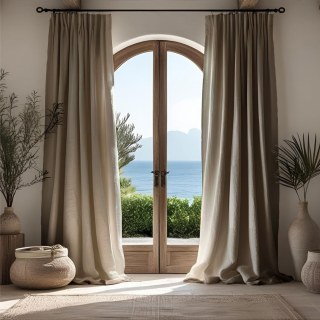 Shabby Chic Oatmeal Natural Color 100% Flax Linen Curtain