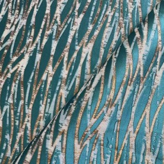 Woven Drift Abstract Geometric Teal Curtains with Metallic Gold Accents 7