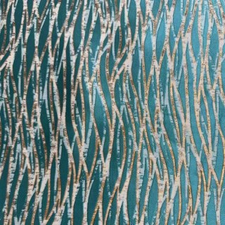 Woven Drift Abstract Geometric Teal Curtains with Metallic Gold Accents 8