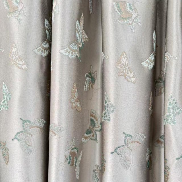 Butterfly Ballet Cream Embroidered Satiny Floral Curtain 1