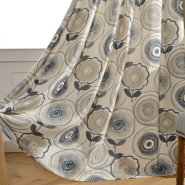 Circle Dance Multicolor Blue Grey Mid Century Modern Floral Curtain 1