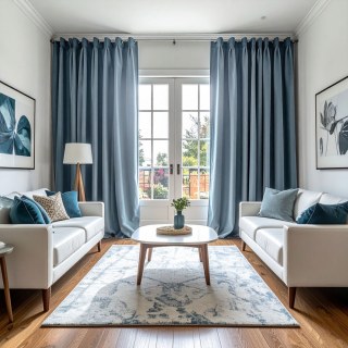 Double Plush Haze Blue Chenille Blackout Curtain
