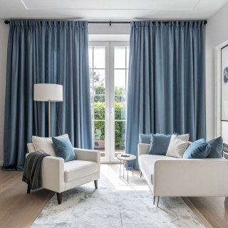 Double Plush Haze Blue Chenille Blackout Curtain
