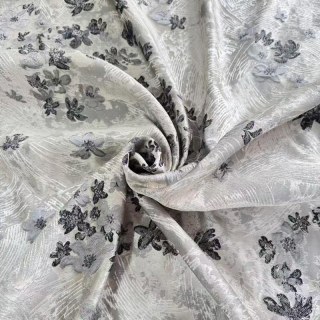 Moonlit Garden Silver and Black Embroidered Satiny Floral Curtain 6