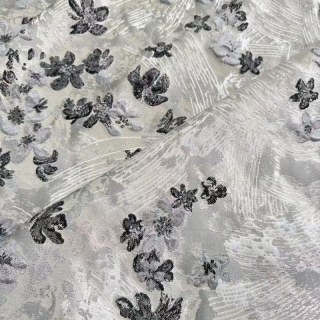 Moonlit Garden Silver and Black Embroidered Satiny Floral Curtain 4