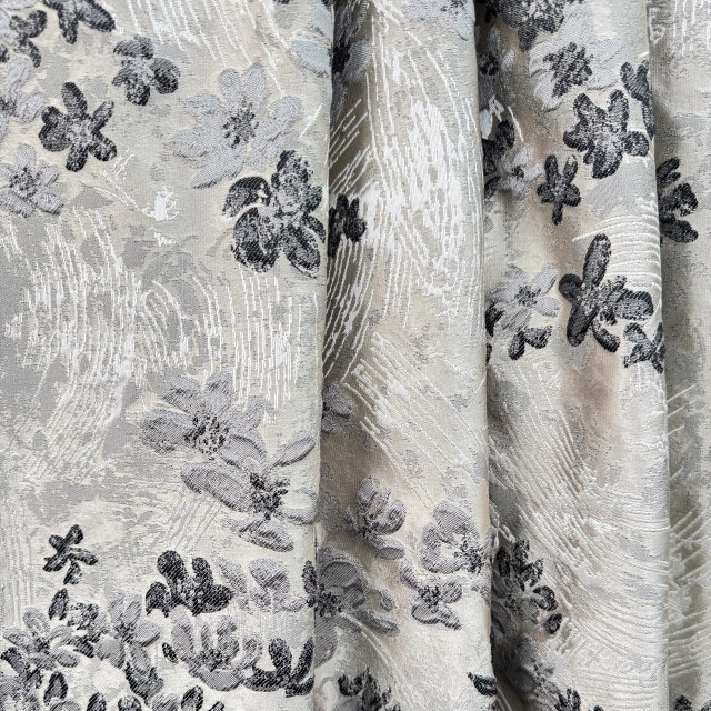 Moonlit Garden Silver and Black Embroidered Satiny Floral Curtain 1