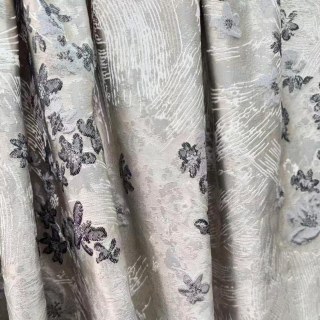 Moonlit Garden Silver and Black Embroidered Satiny Floral Curtain 3