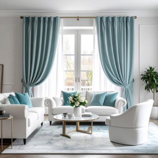 Lustrous Duck Egg Blue Velvet Curtains 2