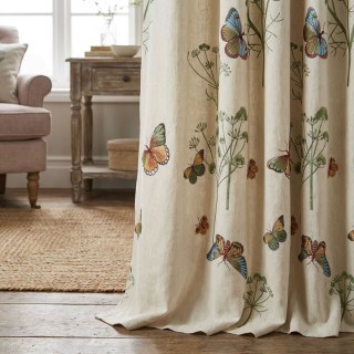 Butterfly Garden Cream Floral Embroidered Linen Style Curtain 2