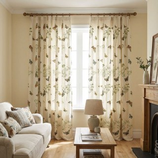Butterfly Garden Cream Floral Embroidered Linen Style Curtain 6
