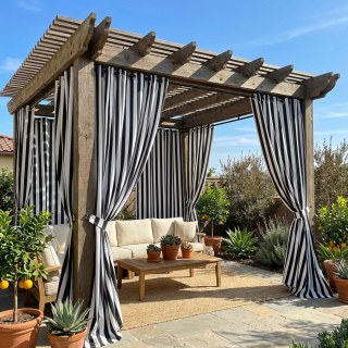 Cabana Classic Black and White Striped Outdoor Curtain 1