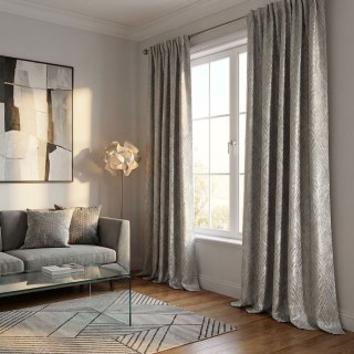 Diamond Life 3D Jacquard Gold Glittery Silver Grey Geometric Curtain 3
