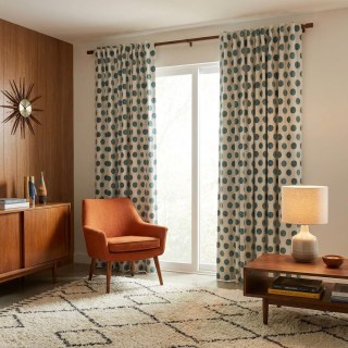 Dottie Delight Mid Century Modern Dusky Teal Polka Dot Chenille Curtain 2