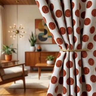Dottie Delight Mid Century Modern Terracotta Orange Polka Dot Chenille Curtain 3