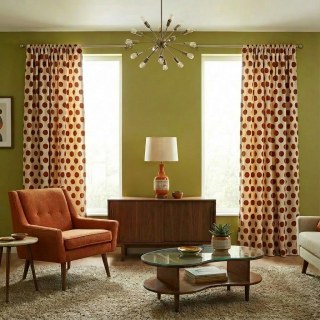 Dottie Delight Mid Century Modern Terracotta Orange Polka Dot Chenille Curtain 5