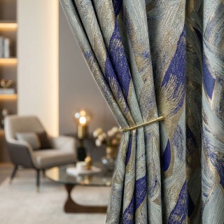 Dreamscape Luxury Jacquard Abstract Blue and Gold Curtains 2