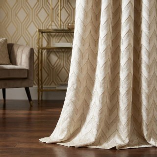 Elegante Art Deco Chevron Ivory White Curtain with Gold Details 3