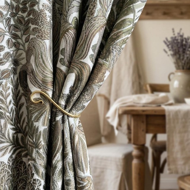 Exotic Foliage Flair Retro Tropical Leaf Olive Green & Brown Blackout Curtain 1