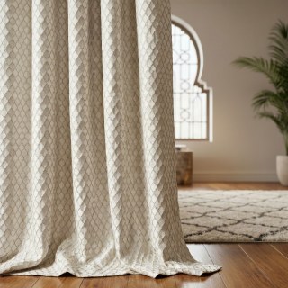 Fancy Trellis 3D Jacquard Cream Arabesque Curtains with Gold Details