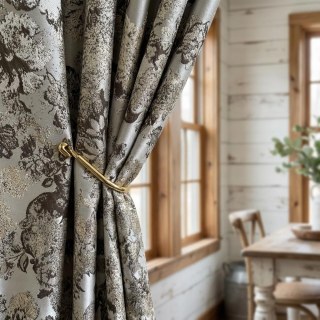Floral Reverie Jacquard Beige Cream Curtains 2