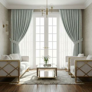 Fluttering Fanburst Art Deco Geometric Pastel Sage Duck Egg Green Curtains 2