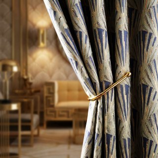 Gilded Breeze Blue and Gold Art Deco Geometric Curtains