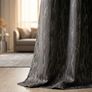 Gilded Stream Black Curtain with Metallic Stripes