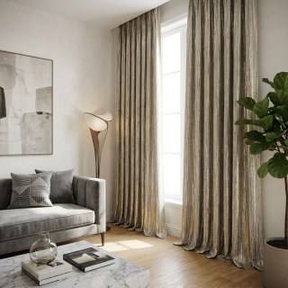 Gilded Stripes Subtle Textured Gray and Gold Striped Curtain 4