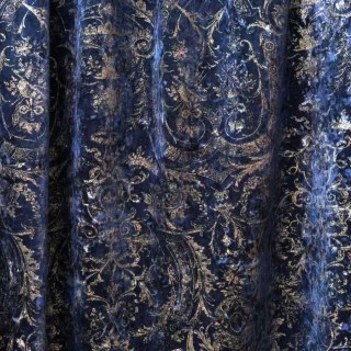 Heritage Luxury Blue Gilded Damask Velvet Curtain 2