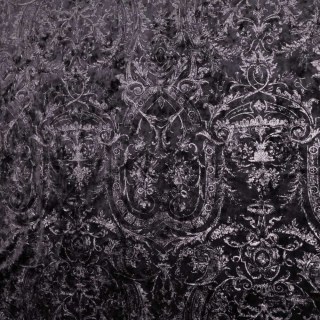 Heritage Luxury Charcoal Dark Purple Gilded Damask Velvet Curtain