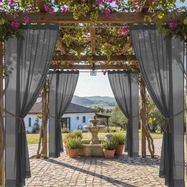 Laguna Outdoor Waterproof Dark Grey Voile Curtain 1