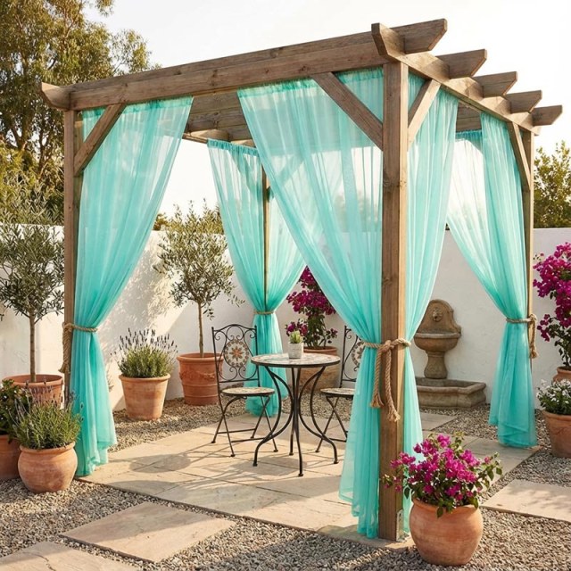 Laguna Outdoor Waterproof Mint Green Voile Curtain 1