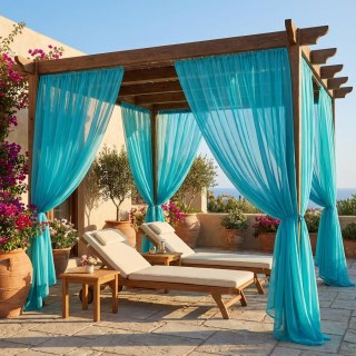 Laguna Outdoor Waterproof Turquoise Blue Voile Curtain