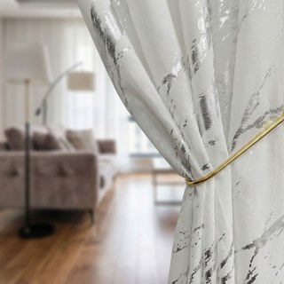 Lunar Marble Abstract White and Silver Voile Curtains 2