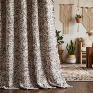 Midnight Paisley Dark Brown Floral Chenille Curtain