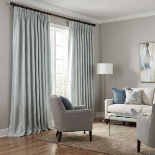 Opulent Floral Luxury Jacquard Duck Egg Blue & Grey Damask Curtain 3