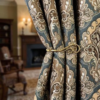 Regal Elegance Blue and Brown Damask Curtains 2