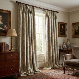 Regal Elegance Jacquard Cream and Olive Green Damask Curtain 4