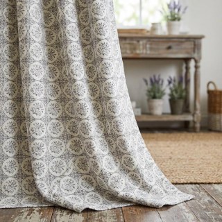 Rose Medallion Black and White Floral Chenille Curtain