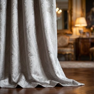 Royal Mirage Cream Taupe Damask Velvet Curtain