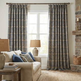 Weathered Plaid Haze Blue Checked Grid Geometric Curtains 4