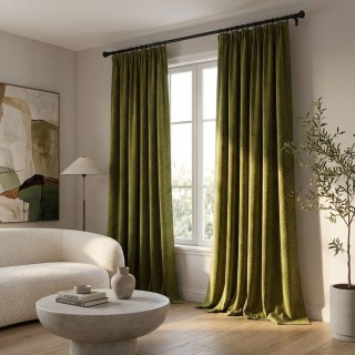 Scandinavian Basketweave Textured Olive Green Velvet Blackout Curtains 2