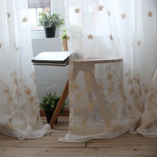 Touch Of Grace Embroidered Beige Flower Voile Curtain 3