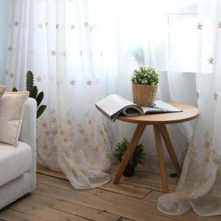 Touch Of Grace Embroidered Beige Flower Voile Curtain 4