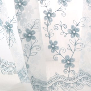 Touch Of Grace Embroidered Blue Flower Voile Curtain 9