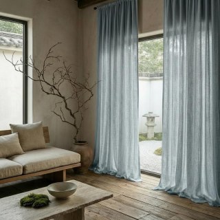 Wabi Sabi Pure Flax Linen Haze Blue Voile Curtain 1